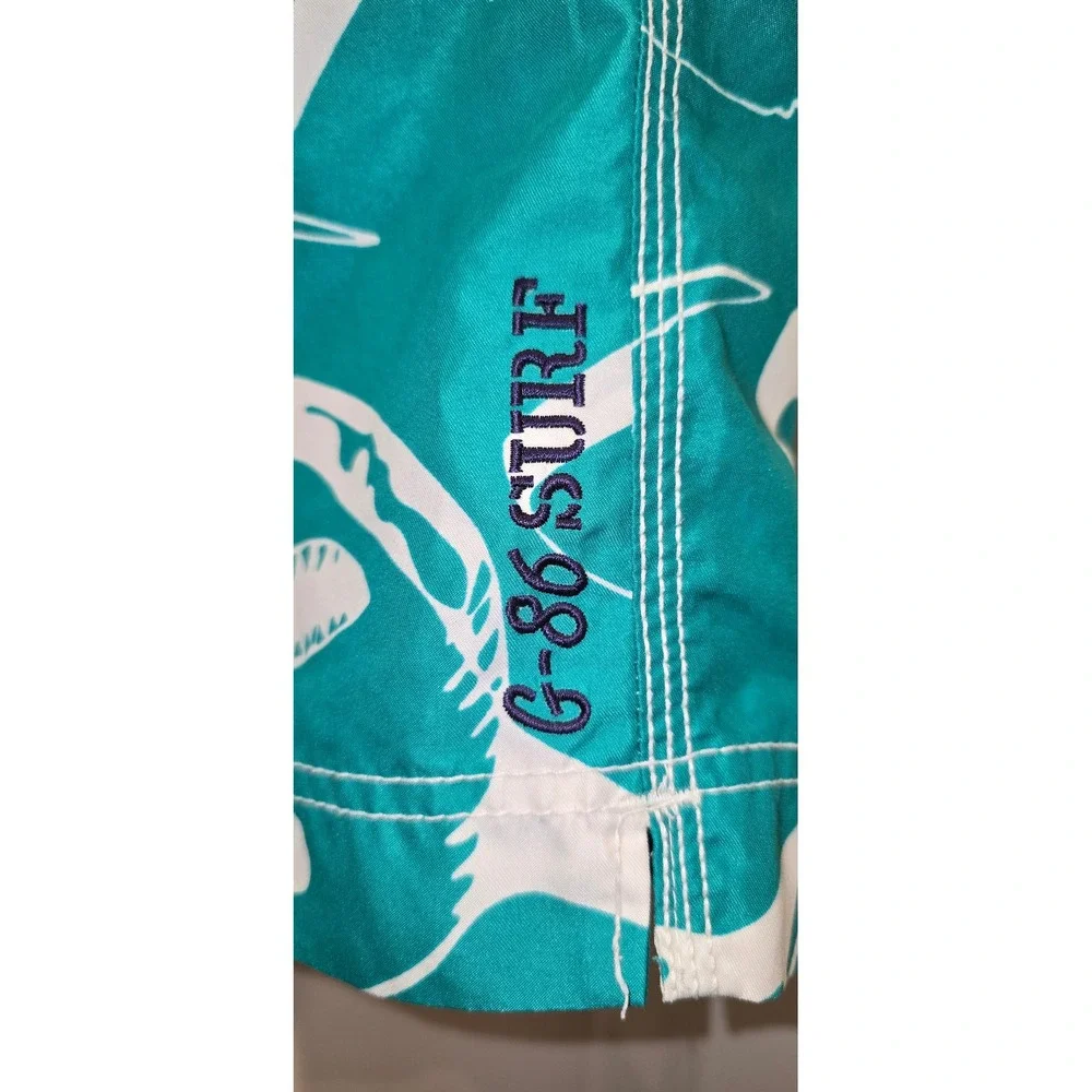 Gap Kids Boys XXL 14-16 Shark Print Swim Trunks Teal Green Board Shorts G86 Surf